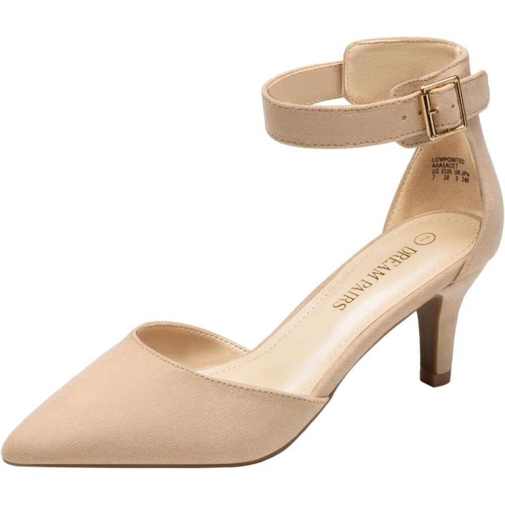 Dream Pairs Women's Nude Suede Faux Suede pointed Toe Kitten Heels Pumps Shoes
